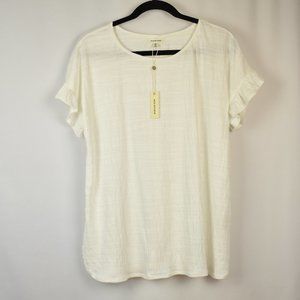 Max Studio NWT Women's White Textured Ruffle Flutter Short Sleeve Shirt Size 1X